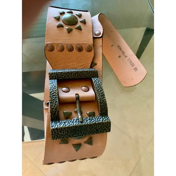 Vera Pelle Accessories - Vera  Pelle  Italian women's  wide leather studded belt 39 x 3 NEW